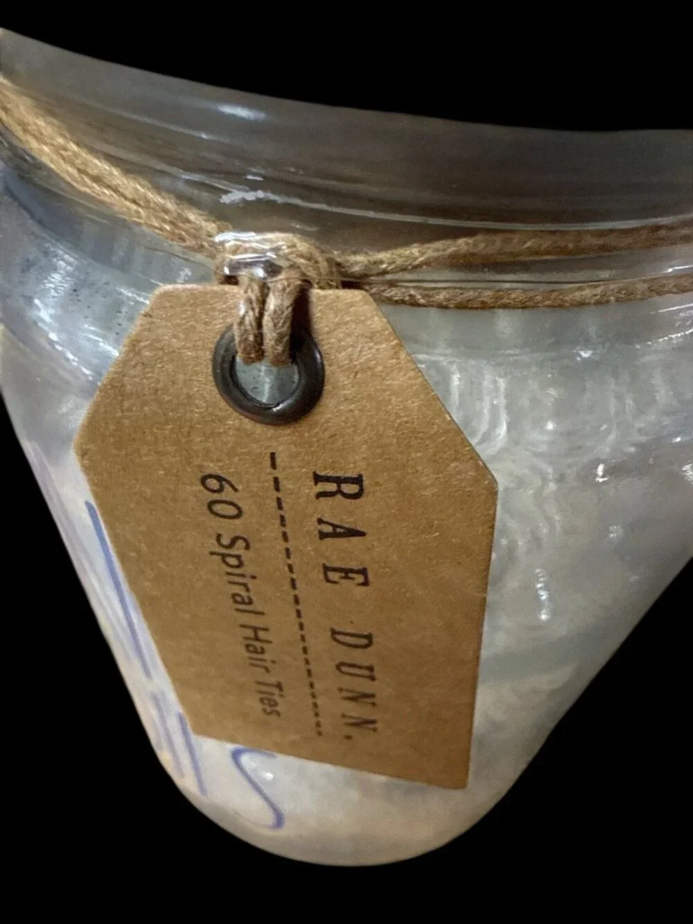Rae Dunn “HAIR COILS” Glass Storage Jar w/ Wooden Lid Spiral Hair Tie Holder New